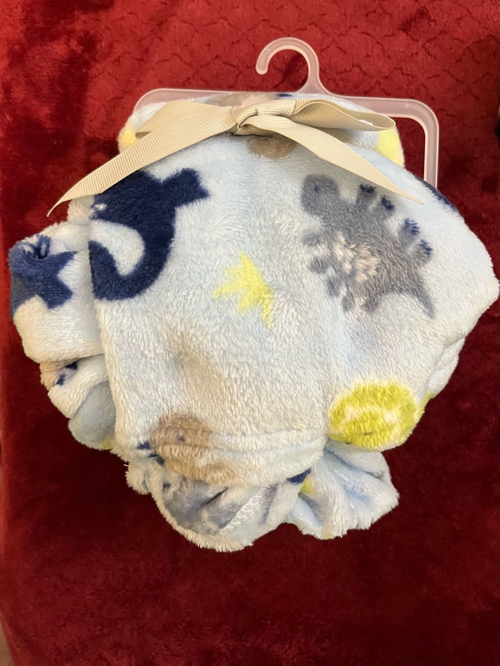 Light Blue Dinosaur Print Baby Blanket - Soft Cozy Throw Parents Choice NWT